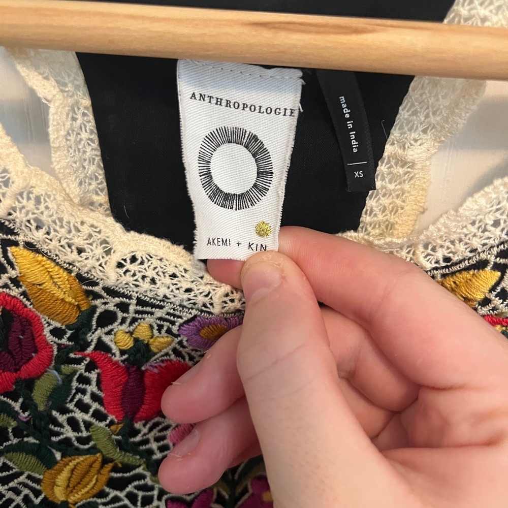 Anthropologie Black Dress with Multicolor Embroidery - Picture 2 of 5